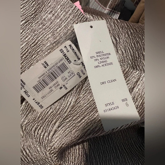 Adriana Papell,6, NWT, champagne sheen puff collar jewel button front 3/4 sleeve - Picture 10 of 10